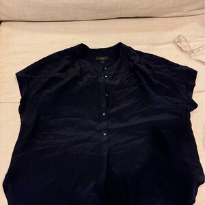 Cropped navy silk blouse